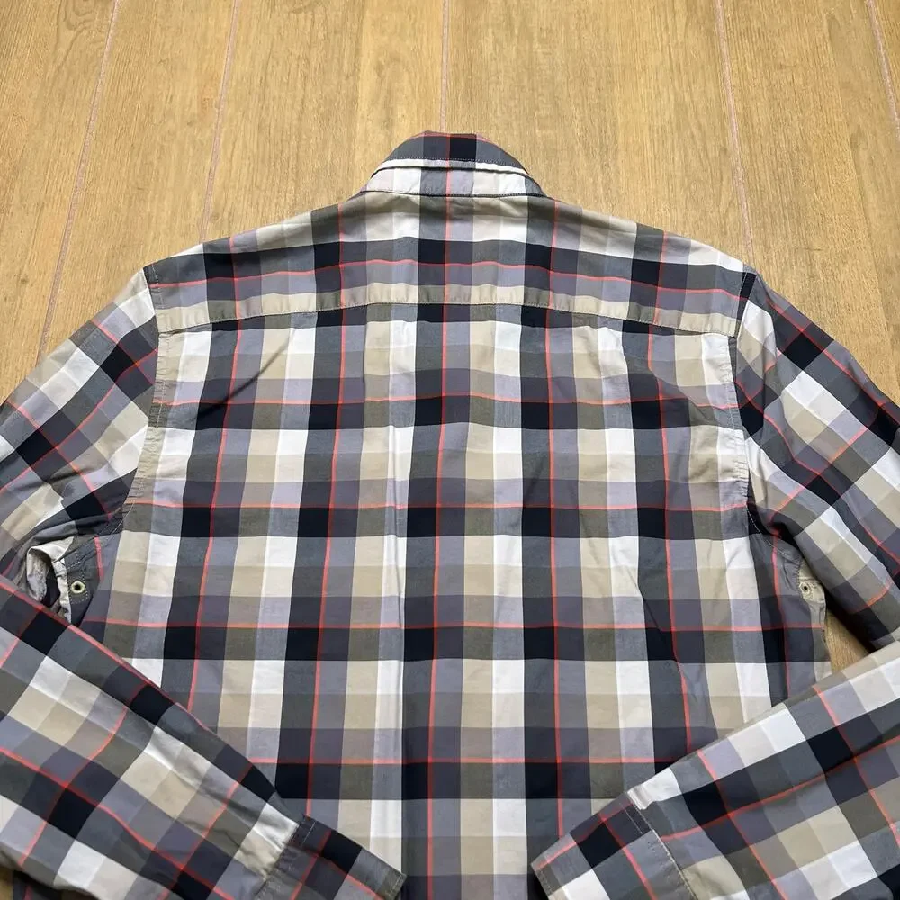 Victorinox Button Down Shirt Men’s Medium Slim Fit Plaid Gray Red Long Sleeve - Picture 7 of 10